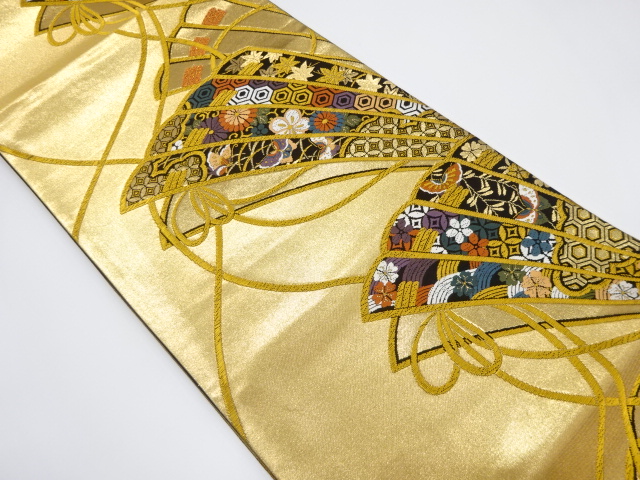 檜扇に蝶・花古典柄模様織出し袋帯